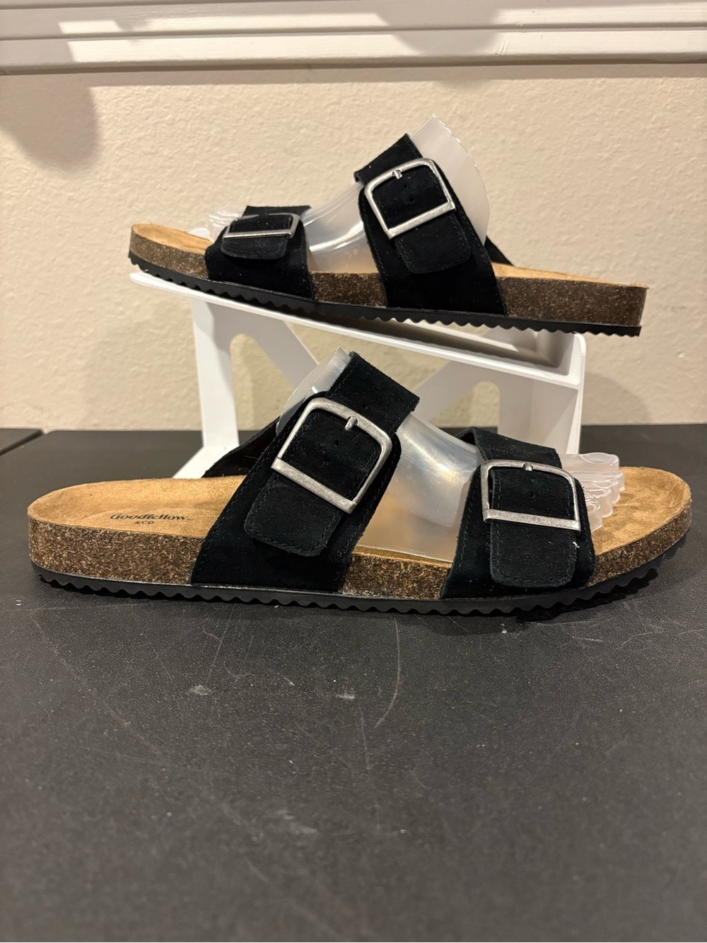 Goodfellow & Co Mens Black Double Strap Buckle Slide Cork Sandals Size 12 NEW